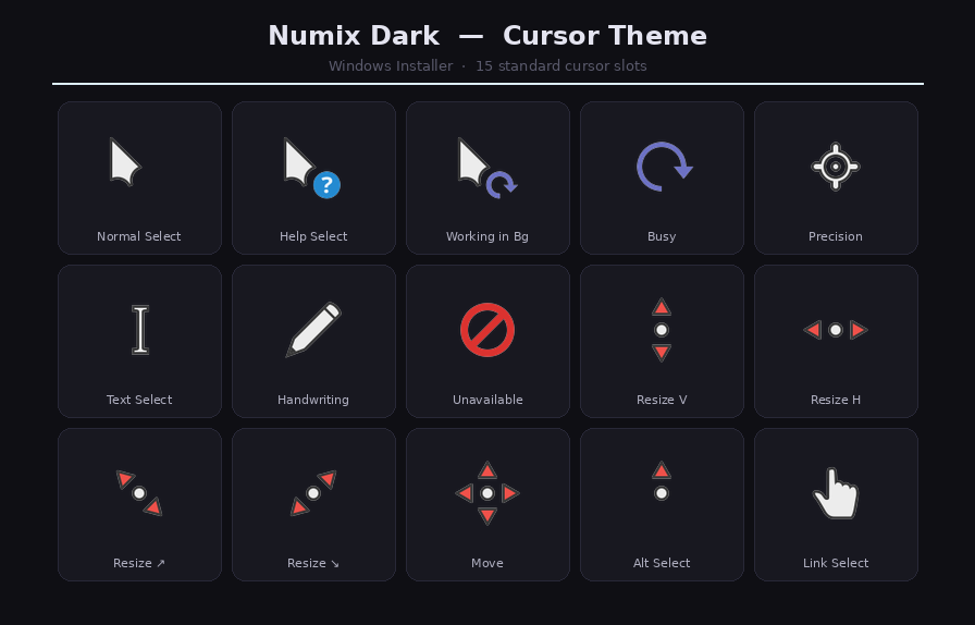 Numix Dark Windows cursor theme preview